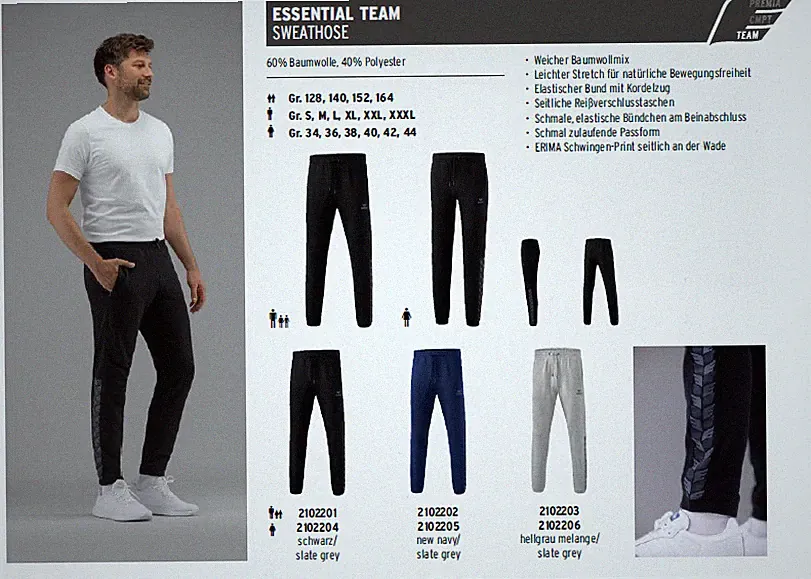 Erima Essential Team Sweatpants 2102201 Jogginghose Freizeit Training Sport NEU!