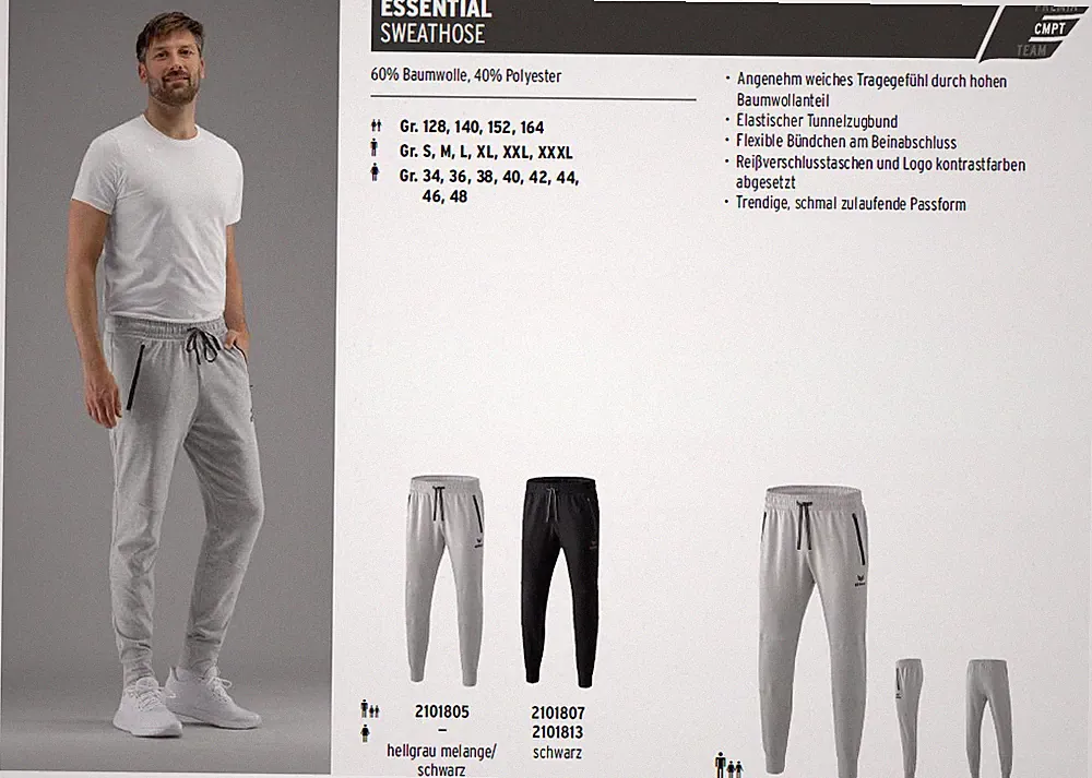 Erima Essentials Sweathose Sport Fitness Training Handball Reha Verein Jogging