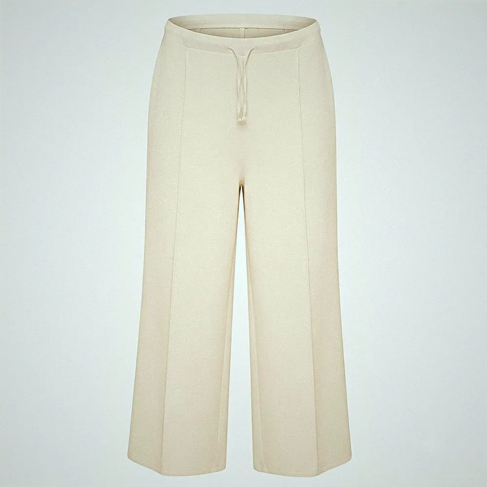 everme Damen Schlupfhose weites Bein Dehnbund heavy Jersey cremefarben Größe 48