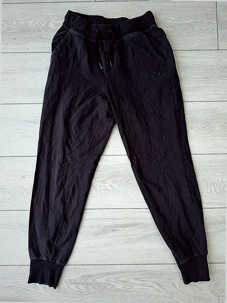 FILA Jogginghose Herren Small schwarz Fleece bestickt Logo Tapered Leg Jogger