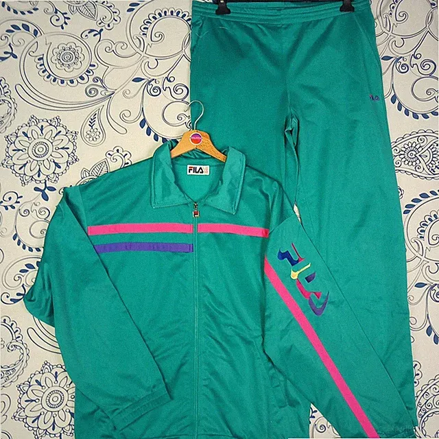 FILA VINTAGE TURNANZUG KOMPLETT WASSERGRÜN GR. 50 LOGO STICKEREI SPORTSWEAR GYM