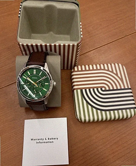 Fossil Pearson FS6517 Herrenuhr 42 mm Quarz grün, Lederarmband braun