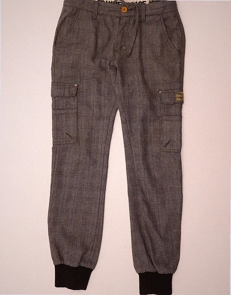 Frankie Garage Herren Jogginghose Cargo Hose W33 L34 grau kariert Polyester AT04
