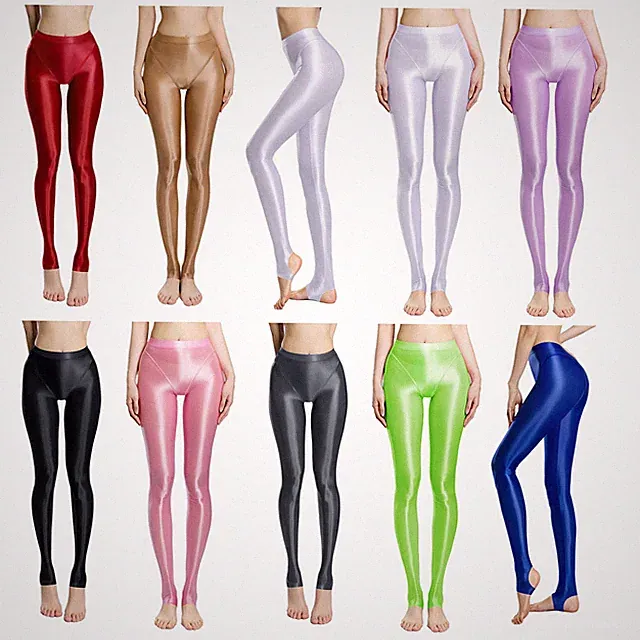 Frauen Hose Slim Fit Strumpfhosen Fitness Clubwear Trainieren Glänzend Sport