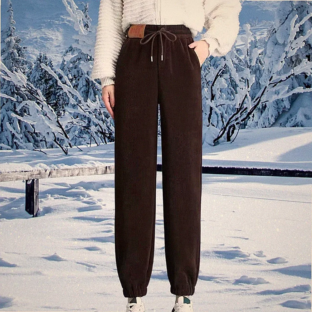 Frauen Winter Harem Hosen Plüsch Gefüttert Jogginghose Verdickte Taschen Warme