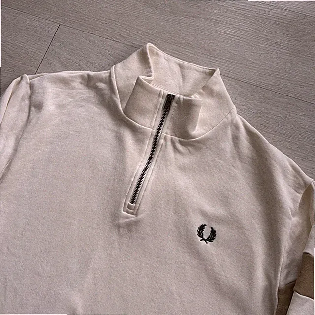 Fred Perry High Neck Tipped Half Zip Sweatshirt Pullover Ecru Herren Gr. 2XL (XXL)