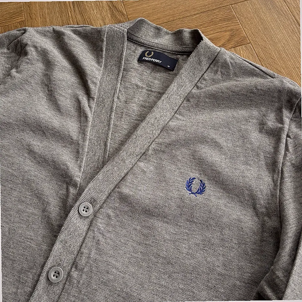 Fred Perry Strickjacke Herren Größe M Baumwolle Grau Blau Mod 60s