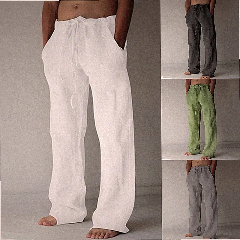 Freizeit Herren Leinenhose Stoffhose Kordelzug Jogginghosen Lose Fitness Herbst