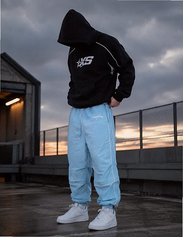 FSBN Herren Jogginghose XL Blau elastischer Bund Bindeverschluss Polyamid