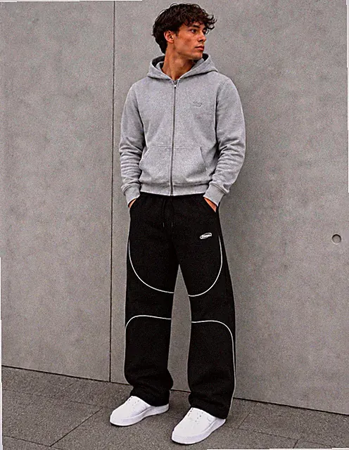 FSBN Herren Trainingsanzug 2-tlg Zip-Hoodie & Hose Grau/Schwarz