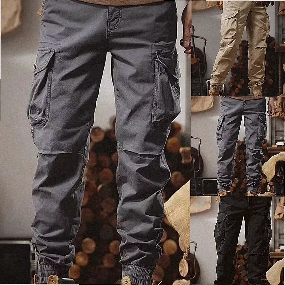 Funktionelle Cargohose Herren Skinny Fit Streetwear Jogginghose mit mehreren Tas