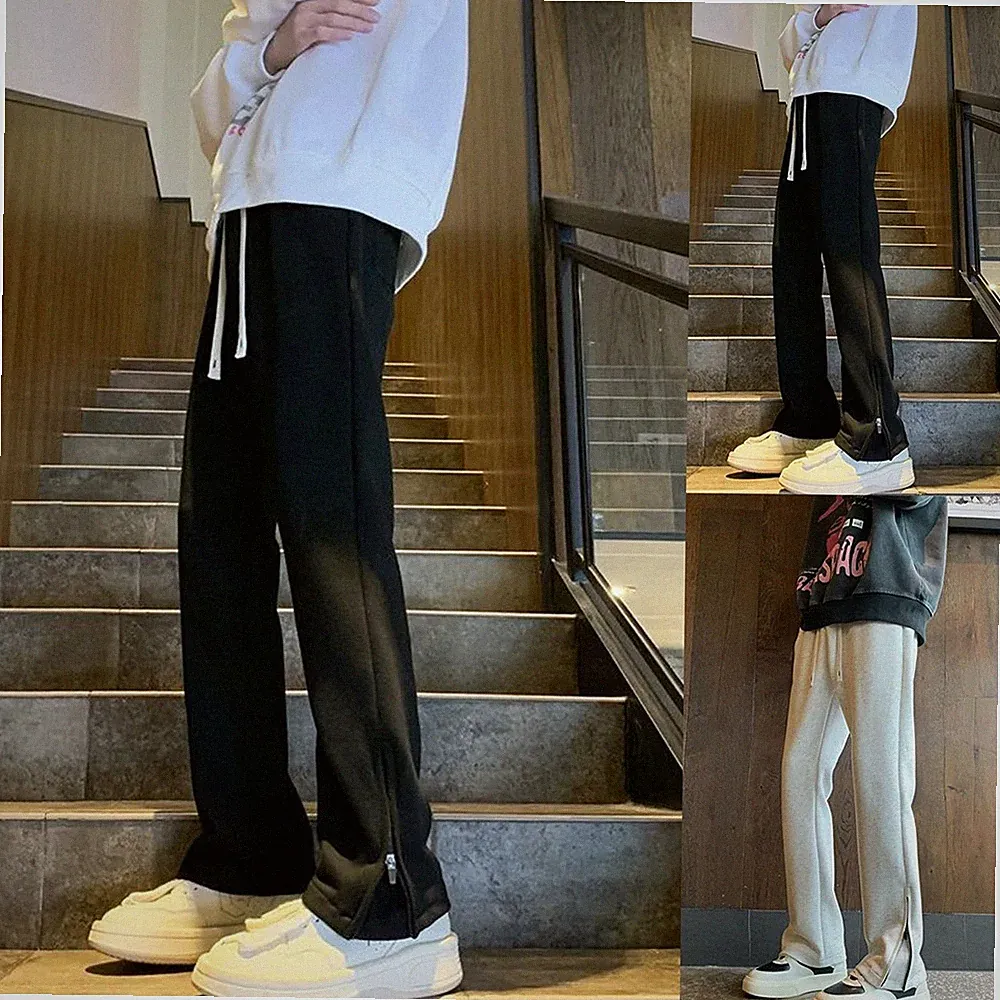 Funktionelle Herren Jogginghose mit seitlichem Reißverschluss gerades Bein für