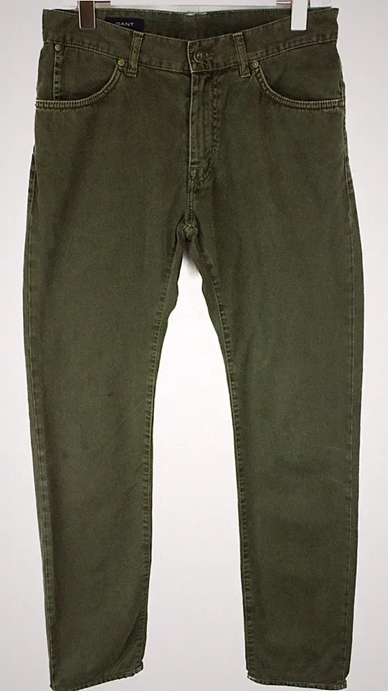 GANT Chip Herren Chinohose W32/L34 Niedrige Leibhöhe Schmale Passform Grün