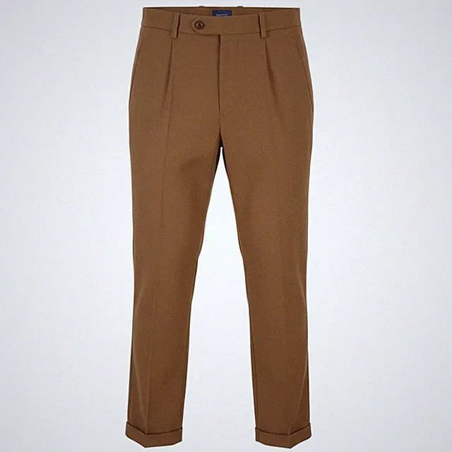 GANT Fluid Falten Herren Hose W32 Nussbaum Wollmix Umschlag Zip Slim