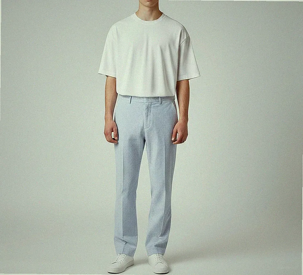 GANT Herrenhose EU 54 Blau Schmalstreifen Reißverschluss Gerade Bein Regular Fit