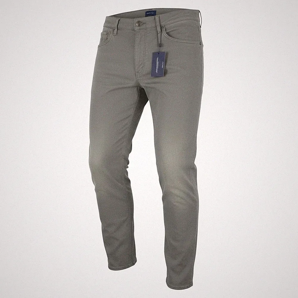 GANT Maxen Satin Herren Chino Hose W35/L32 Grau Extra Slim Reißverschluss