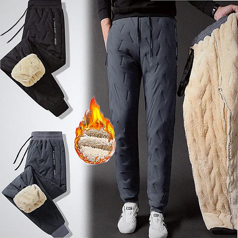 Gefütterte Herren Fleece-Hose Elastische Taille Warm Thermohose Lässiger Komfort