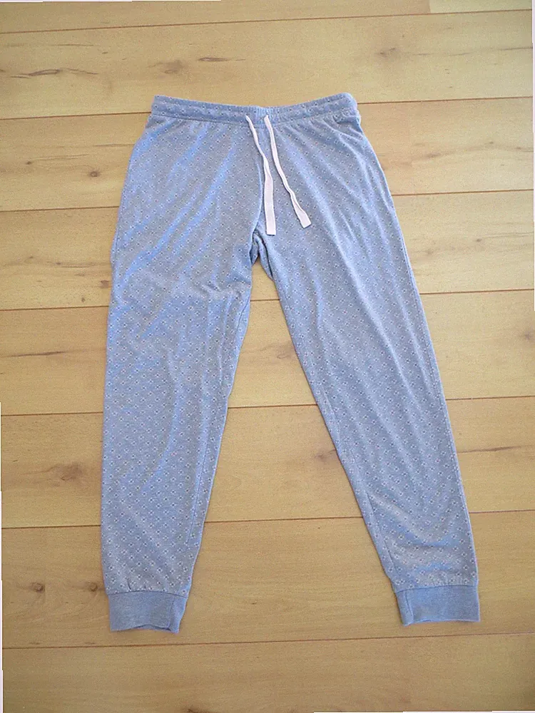 Gemütliche grau blau rosa geblümte Jogginghose Sweathose Schlafanzughose Gr. L