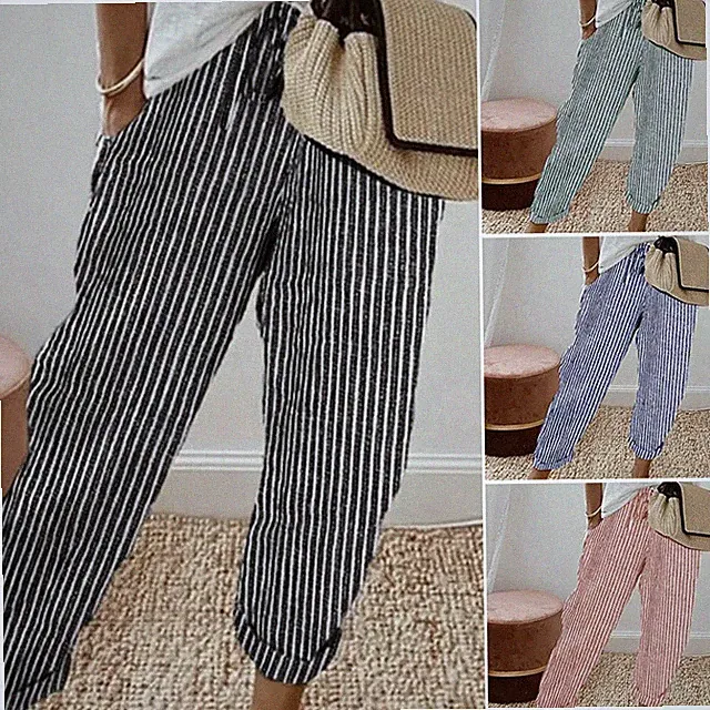 Gestreifte Hose Damen Freizeithose Jogginghose Fitnesshose Elastische Taille