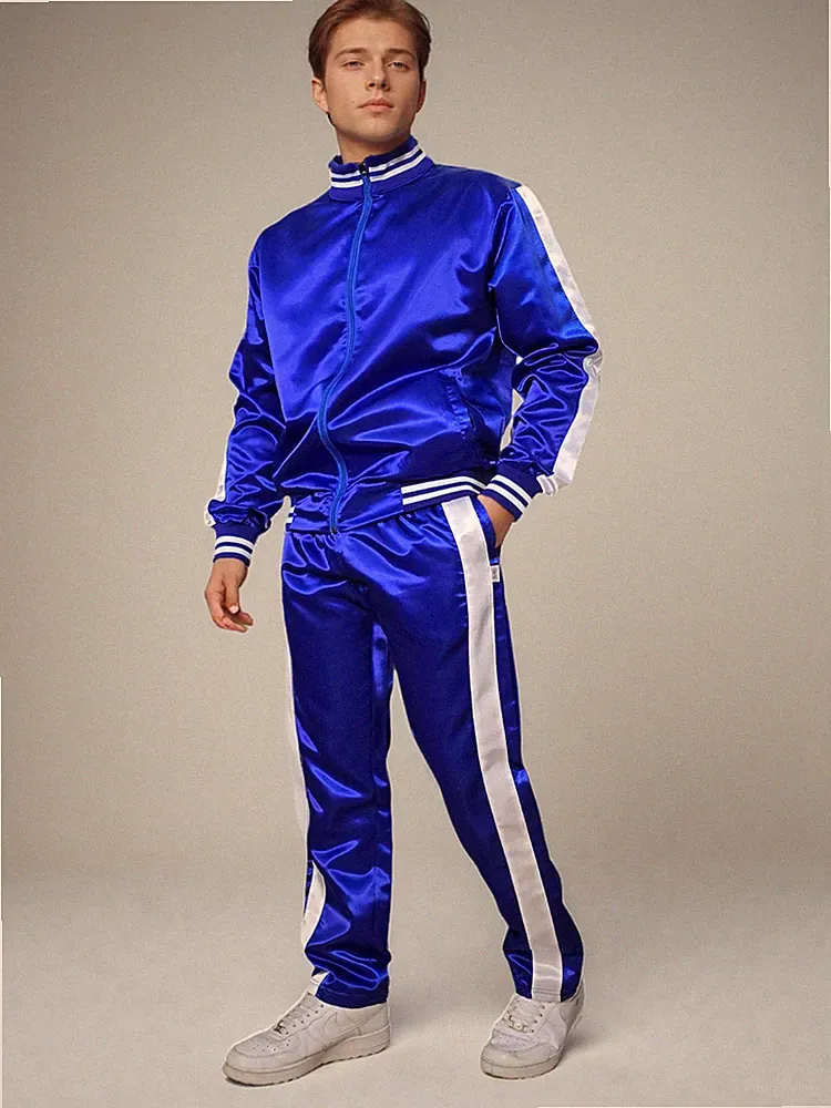 Glänzender Satin Nylon Trainingsanzug Herren | Zweiteiliges Jogging-Set