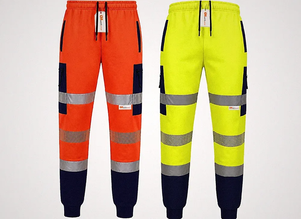 GM Workwear Herren Hi Vis Jogginghose Sicherheit Reflektierend Arbeitshose Reißverschlusstaschen PSA