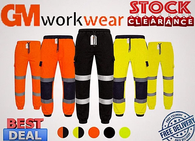 GM Workwear Hi Vis Cargo Jogginghose Herren PSA Fleece Arbeitshose 300D Knie UK