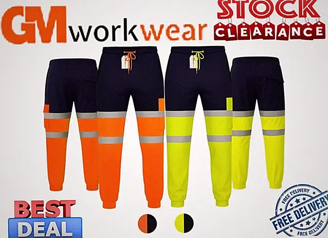GM Workwear Hi Vis Jogginghose Arbeitshose wasserdicht Fleece gefüttert Sicherheit PSA UK