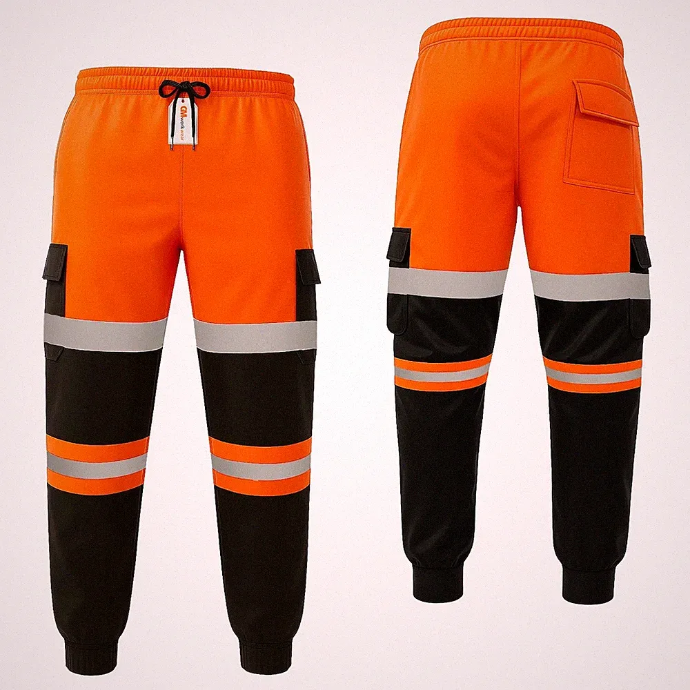 GM Workwear Hi Vis Jogginghose Klasse 3 wasserdicht Oxford Knie reflektierend Arbeit PSA