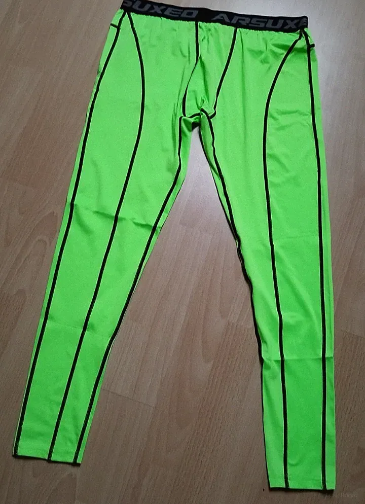 Gr. L lange Laufhose Sporthose Stretch!!! ARSUXEO Herren, neongrün, Maße im Text