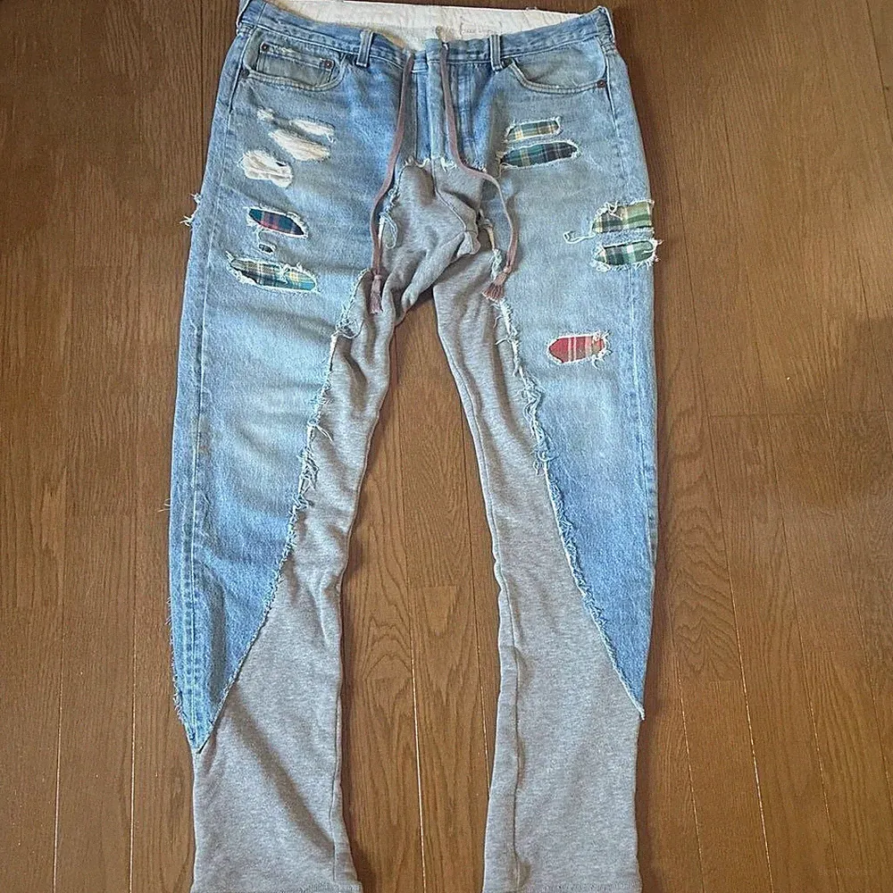 Greg Lauren 50/50 Long Slim Pant Size 3 (L) Distressed Denim Jeans Jogginghose