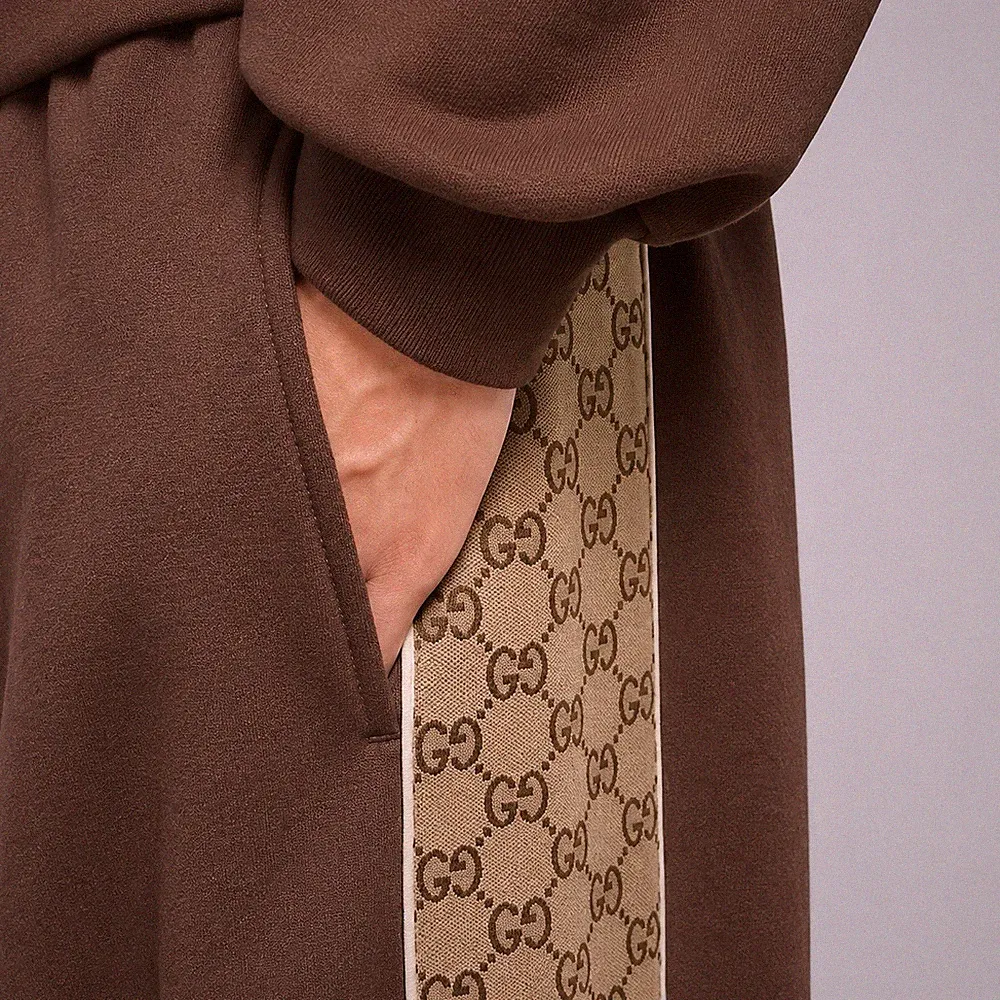 Gucci Herren braun GG Monogramm Panel Baumwolle Hose Jogginghose Größe Large Einzelhandel £890