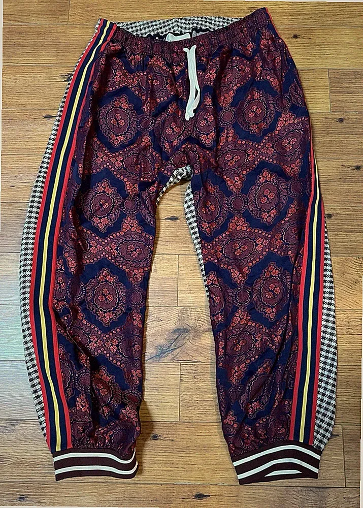 Gucci Jacquard Houndstooth Multi Material Silk Joggers SS19 XXL .