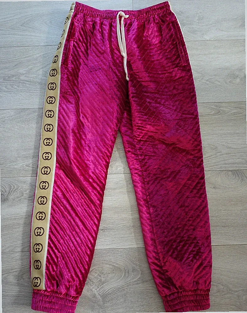 GUCCI PANTS M oversized l xl pink logo stripe jean jeans pant cotton velvet
