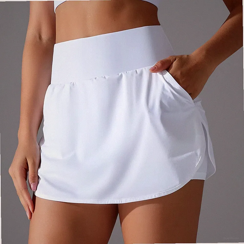 H Damen Sport Shorts 2in1 Fitness Jogging Laufhose Tasche Atmungsaktiv Kurz