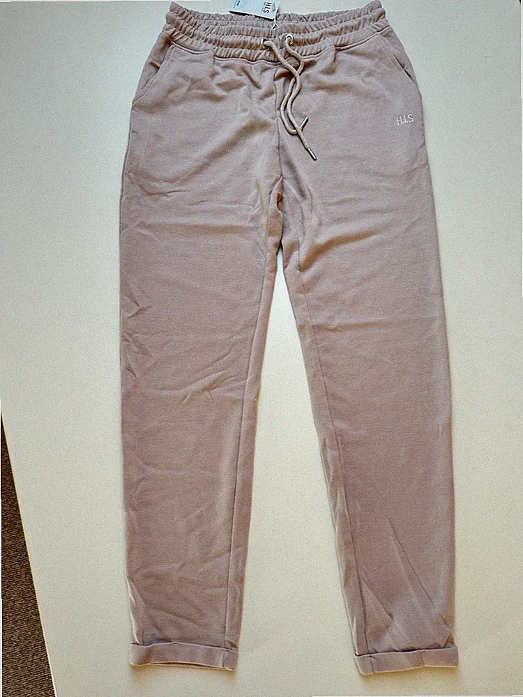 H.I.S Damen Jogginghose Rosa Gr. 36/38 Jersey gerades Bein Taschen Logo Zugband
