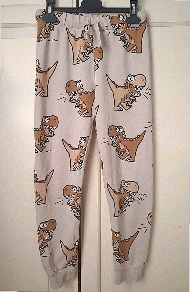 H&M Joggers Hose Sweathose Sporthose Schlupfhose Beige Dinos Dinosaurier Gr 134