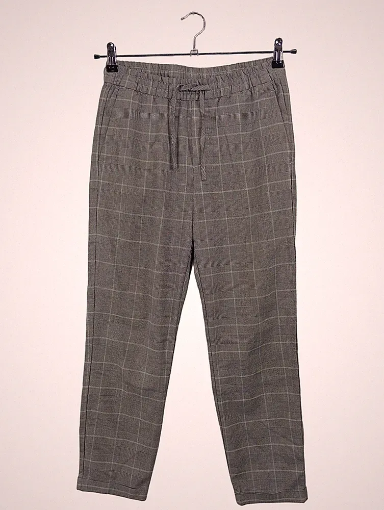 H&M Jogginghose Herren kariert grau Gr. 44 Hose mit Bundfalte