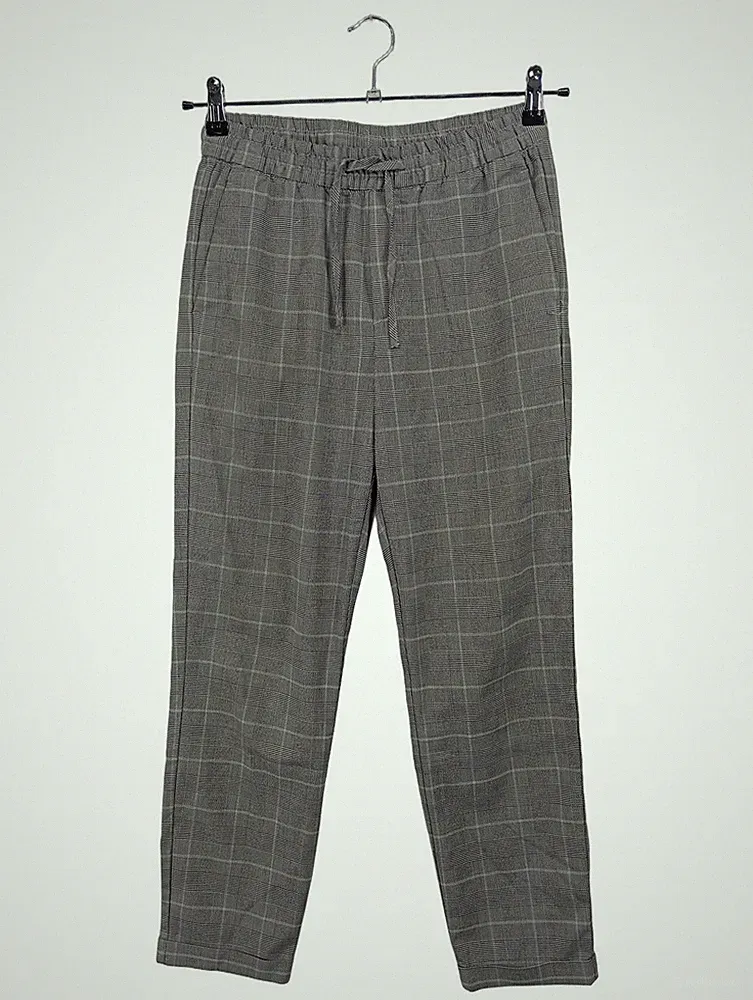 H&M Jogginghose Herren kariert grau Gr. 44 Hose mit Bundfalte