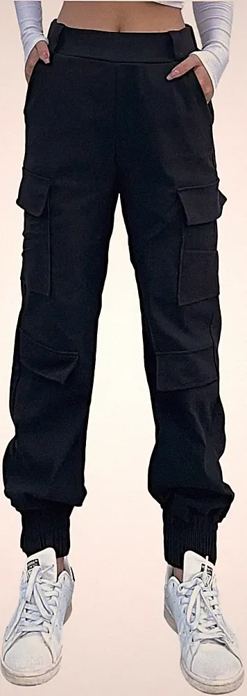 Haremshose Cargohose Damen Jogginghose Stretch High Waist 4 Taschen Cargo Hosen