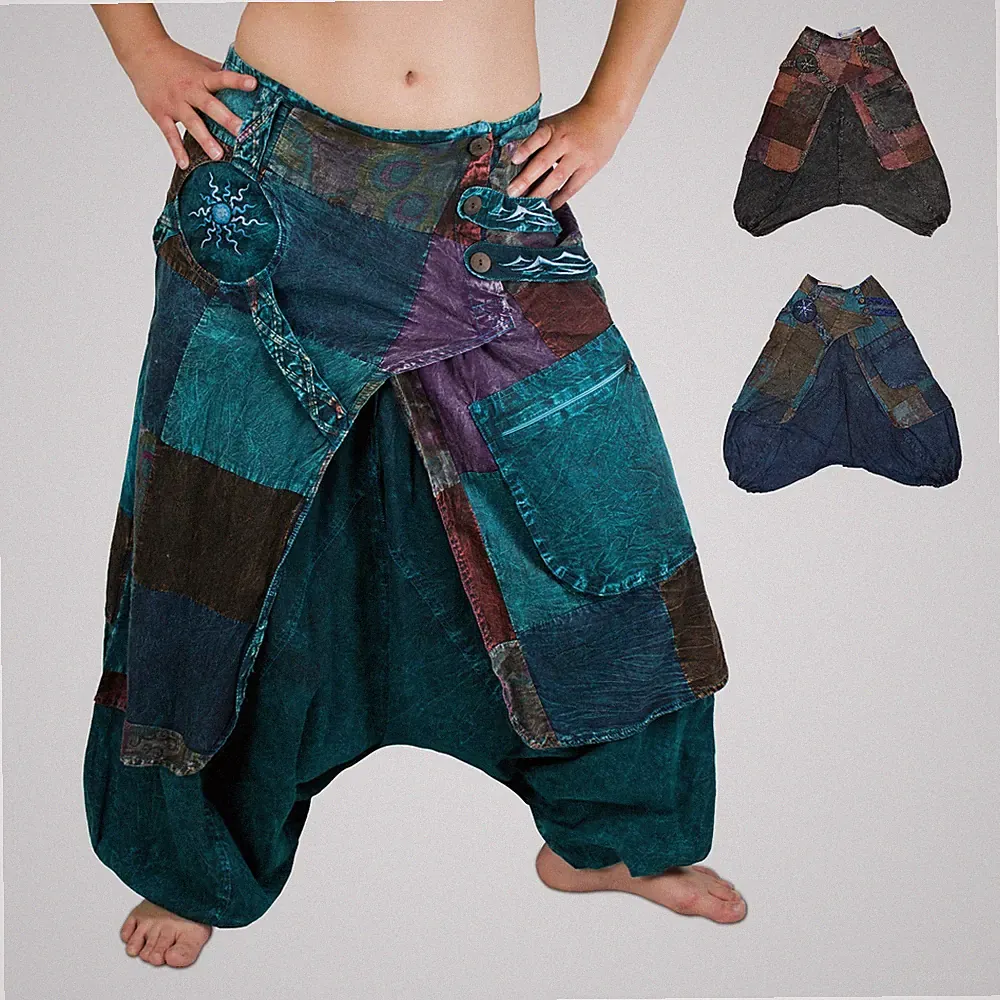 Haremshose Pumphose Goa Yoga Aladin Freizeit Hose Pants Damen Herren Patchwork