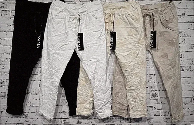 HEART SWEATPANTS HOSE ITALY JOGGPANTS STYLE BEQUEM STRETCH HERZCHEN MUSTER NEU