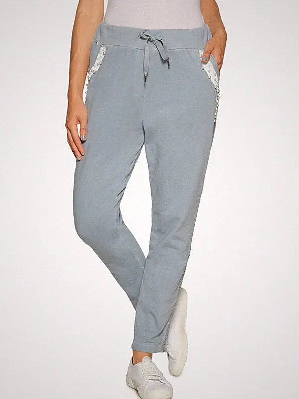 Heartkiss Damen Hose Sweathose Chinohose Jogginghose hellblau Perlen Gr.M