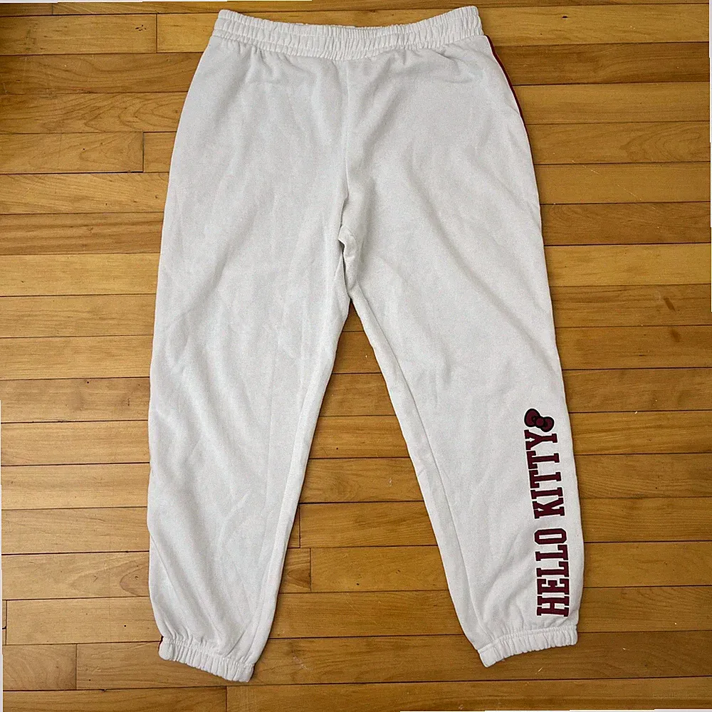 Hello Kitty Sanrio White Jogger Sweatpants Burgundy Side Stripe Graphic Mens L