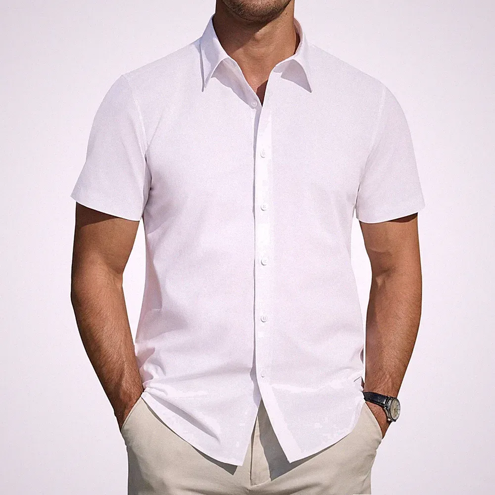 Hemd Herren Kurzarm Fleckenschutz Regular Fit Sommer Baumwolle Elastan