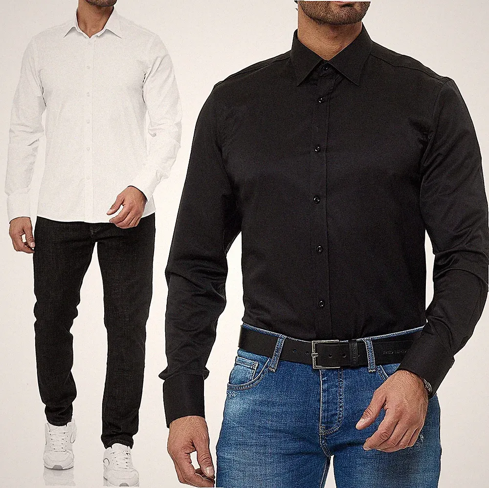 Hemd Herren Modern Fit Business Freizeit Hochzeit Bügelleicht Hemden Langarm