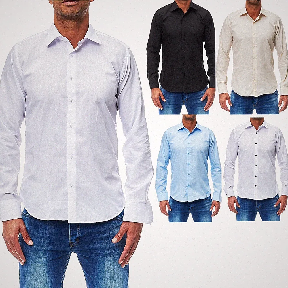 Hemd Herren Slim Fit Business Freizeit Hochzeit Shirt Bügelleicht Hemden Langarm