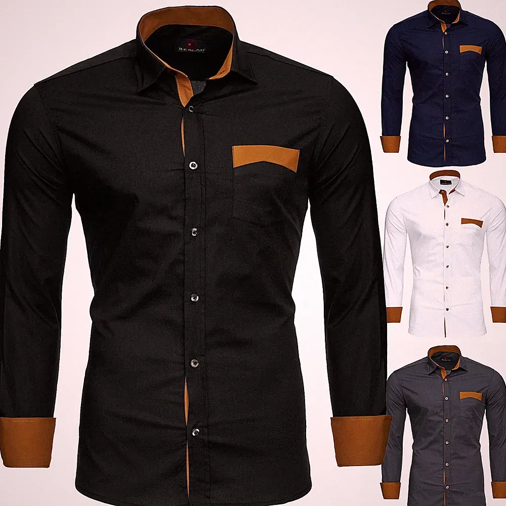 Hemd Herren Slim Fit Business Freizeit Hochzeit Shirt Hemden Langarm RS-7205