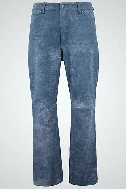 Herren&#039;s Lederhose weites Bein Style Hose blau poliert weiches Echtleder Jea