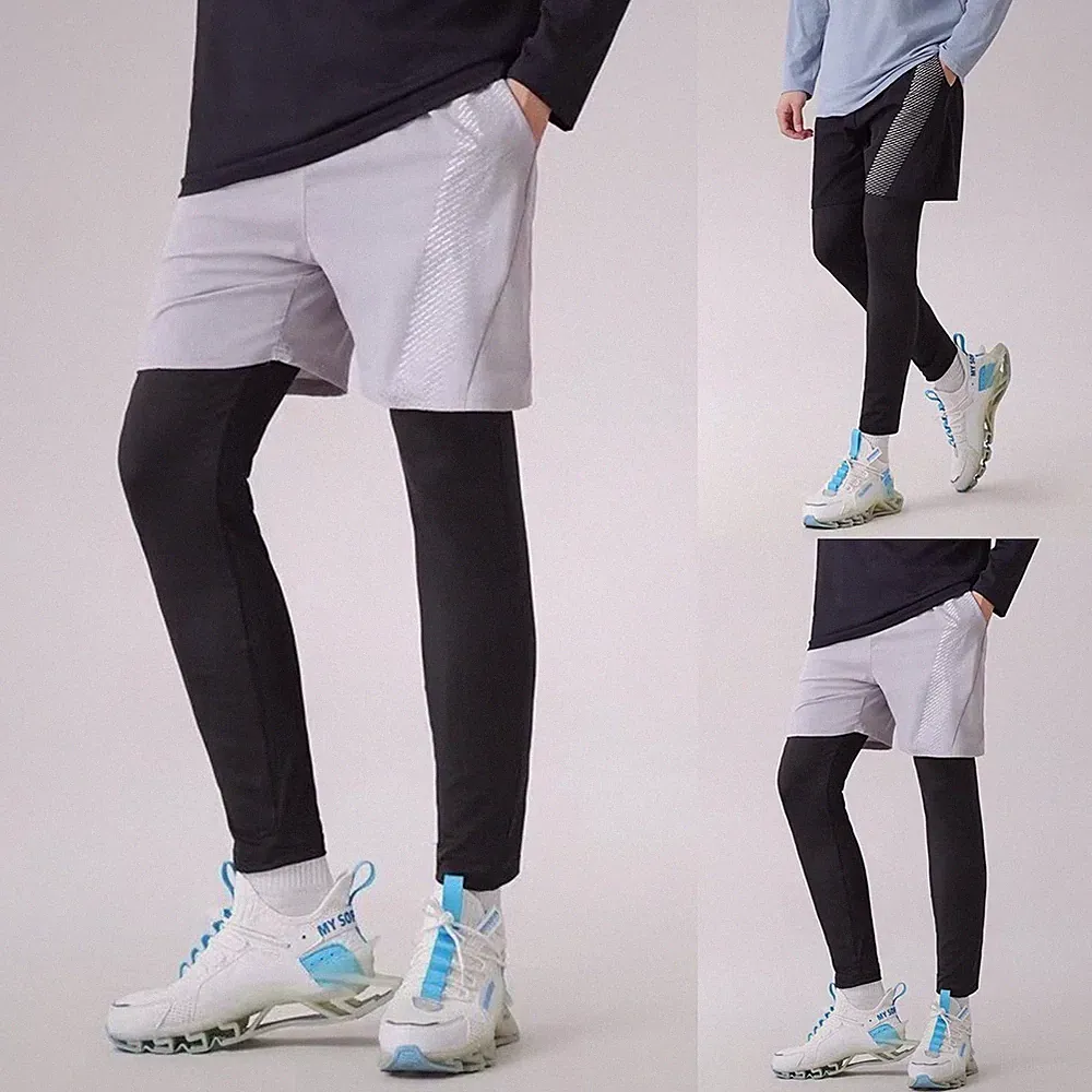 Herren 2-in-1 Jogginghose Cropped Schnelltrocknend Laufleggings für Gym Trainin