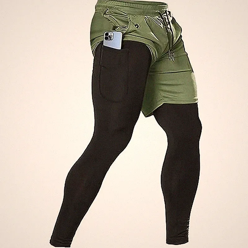Herren 2 in 1 Laufshorts Hose Gym Training Jogginghose Sporthose